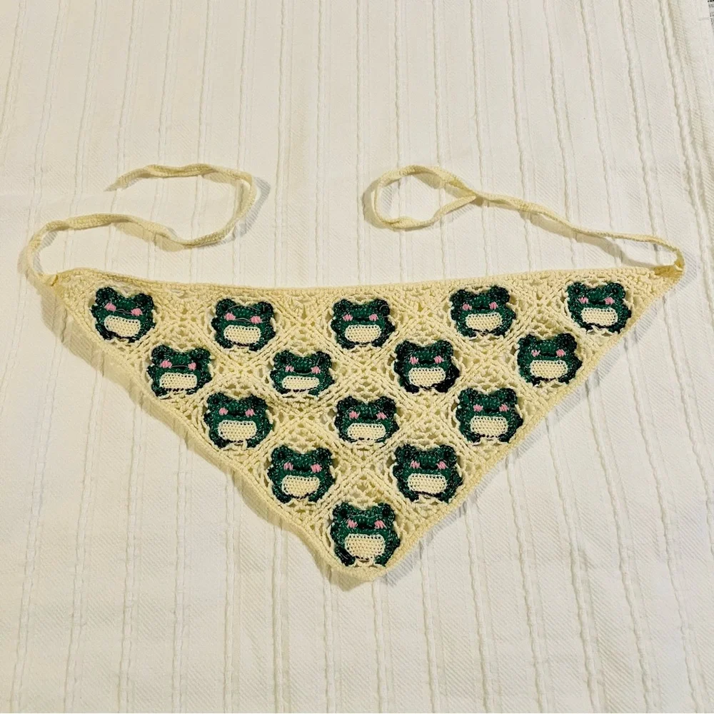 Cream and Green Crochet Hair Scarf - Picture 6 of 6